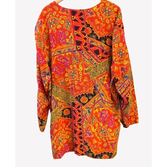 Vintage August Silk Diane Gilman Silk Bohemian Button Up Shirt Patchwork Sz 22 - Picture 4 of 4